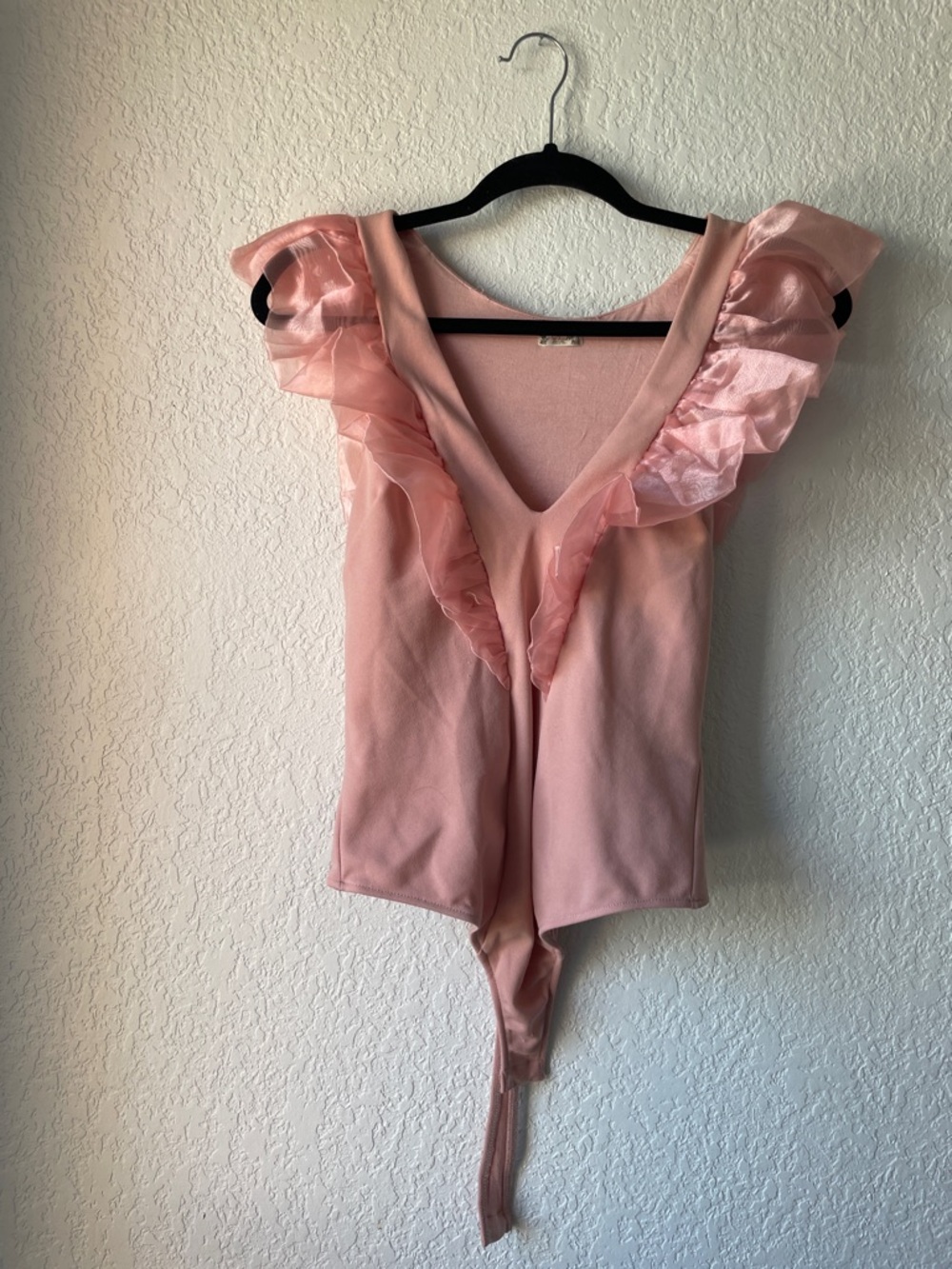Free People Dusty Pink Ruffle V-Neck Bodysuit